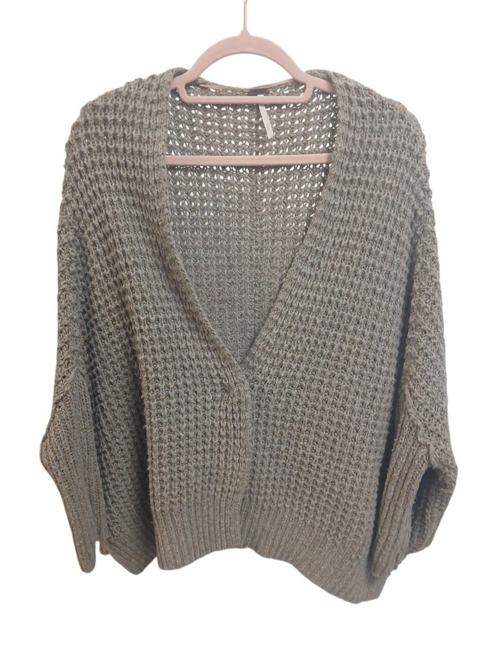 Free People Olive Taupe Oversized V-Neck Dolman Sleeve Cardigan